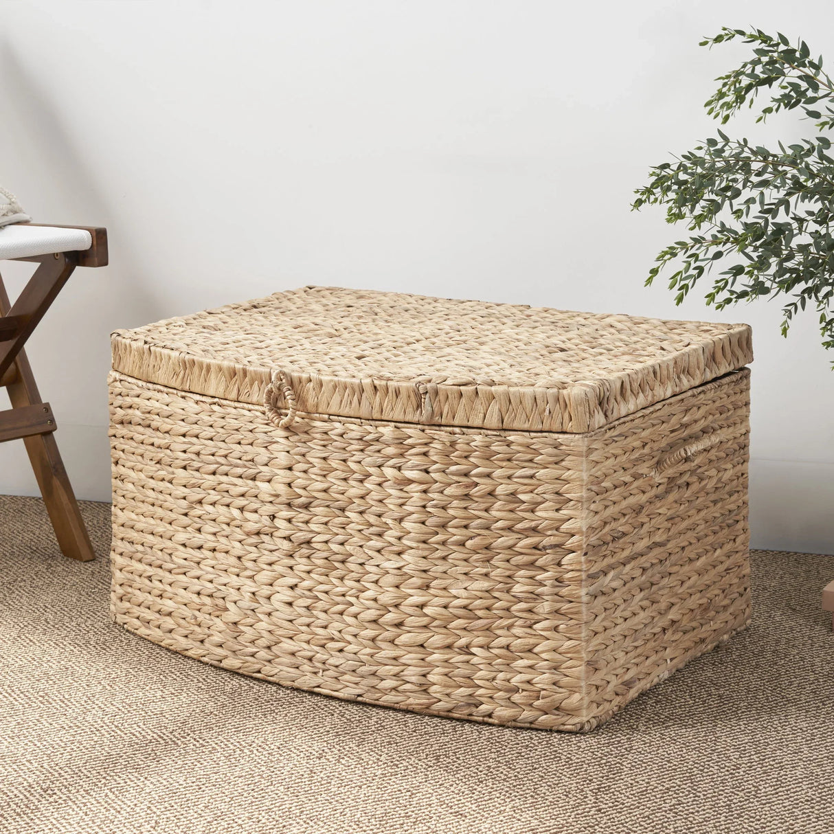 Rectangular Curve Water Hyacinth Woven Wicker Trunk With Handles For Clothes Toys Magazines And Book Storage - Natural / Light Brown - Furniture Home Direct