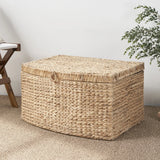 Rectangular Curve Water Hyacinth Woven Wicker Trunk With Handles For Clothes Toys Magazines And Book Storage - Natural / Light Brown - Furniture Home Direct