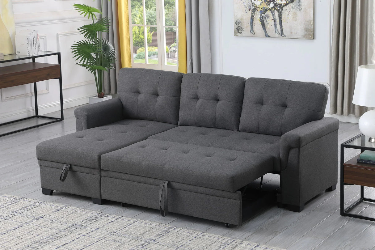 Lucca - Linen Reversible Sleeper Sectional Sofa With Storage Chaise - Furniture Home Direct