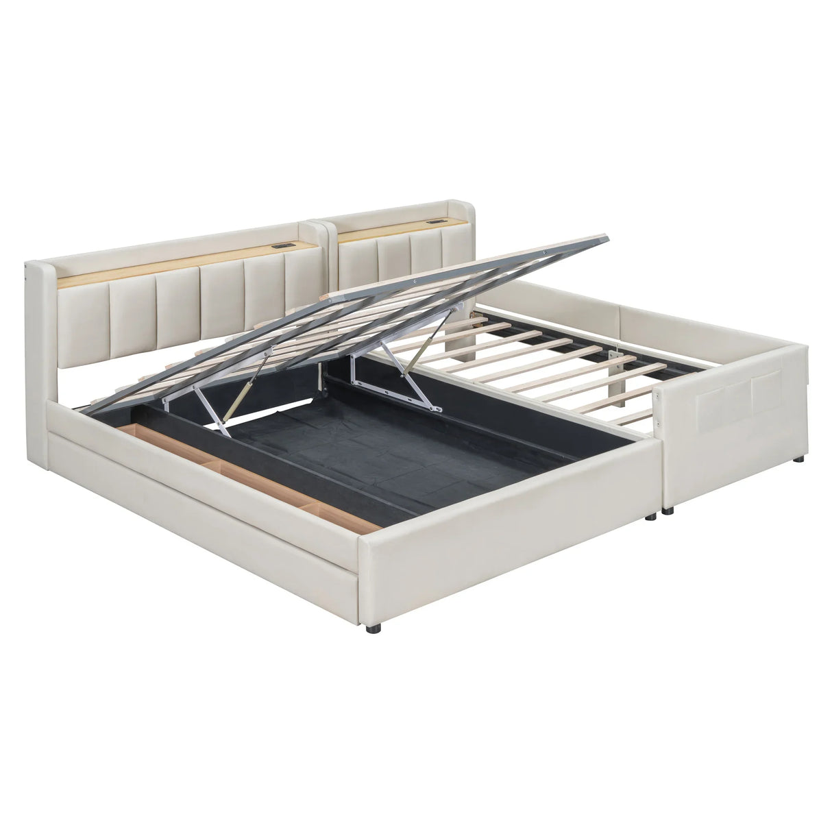 Platform Bed With Storage Drawers And USB Ports Beige - Furniture Home Direct