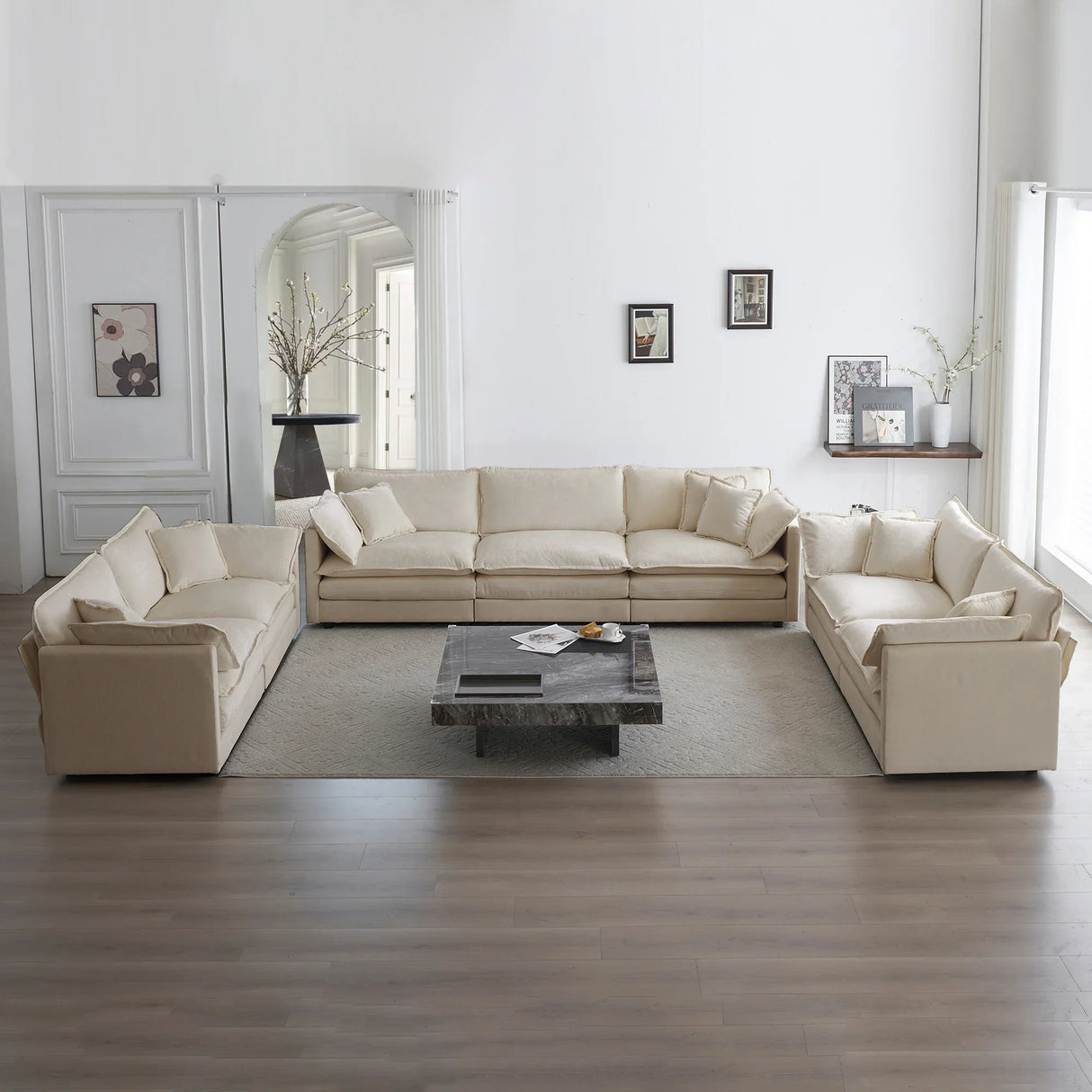 Oversized 3 Piece Living Room Set Including One Sofa and Two Love Seats - Beige - Furniture Home Direct