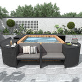 Spa Surround Spa Frame Quadrilateral Outdoor Rattan Sectional Sofa Set With Mini Sofa, Wooden Seats And Storage Spaces - Furniture Home Direct