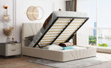 Storage Bed With Lift Platform Upholstered Queen Beige - Furniture Home Direct