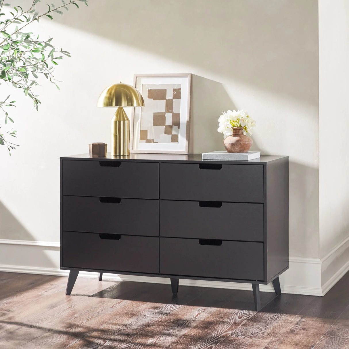 Mid-Century Hans 6 Drawer Dresser With Cut-Out Handles - Furniture Home Direct