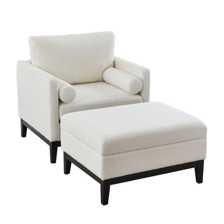 Farmhouse Upholstered Accent Chair With Ottoman, Reversible Lid Coffee Table - Furniture Home Direct