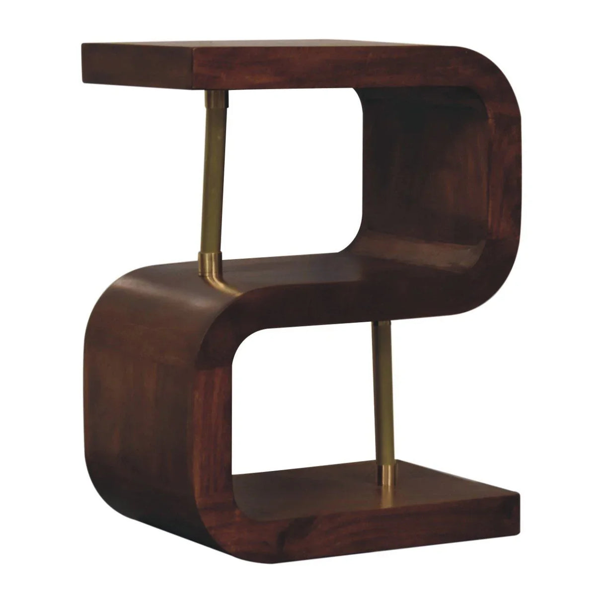 S Curve Brass Bedside Table - Dark Brown - Furniture Home Direct