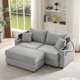 Modern Style Loveseat With Storage, Ottoman, Two USB Ports, Two Cup Holders and Phone Holder - Gray - Furniture Home Direct