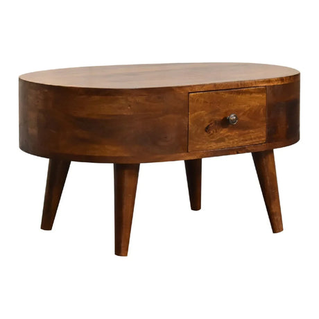 Mini Rounded Coffee Table - Chestnut - Furniture Home Direct