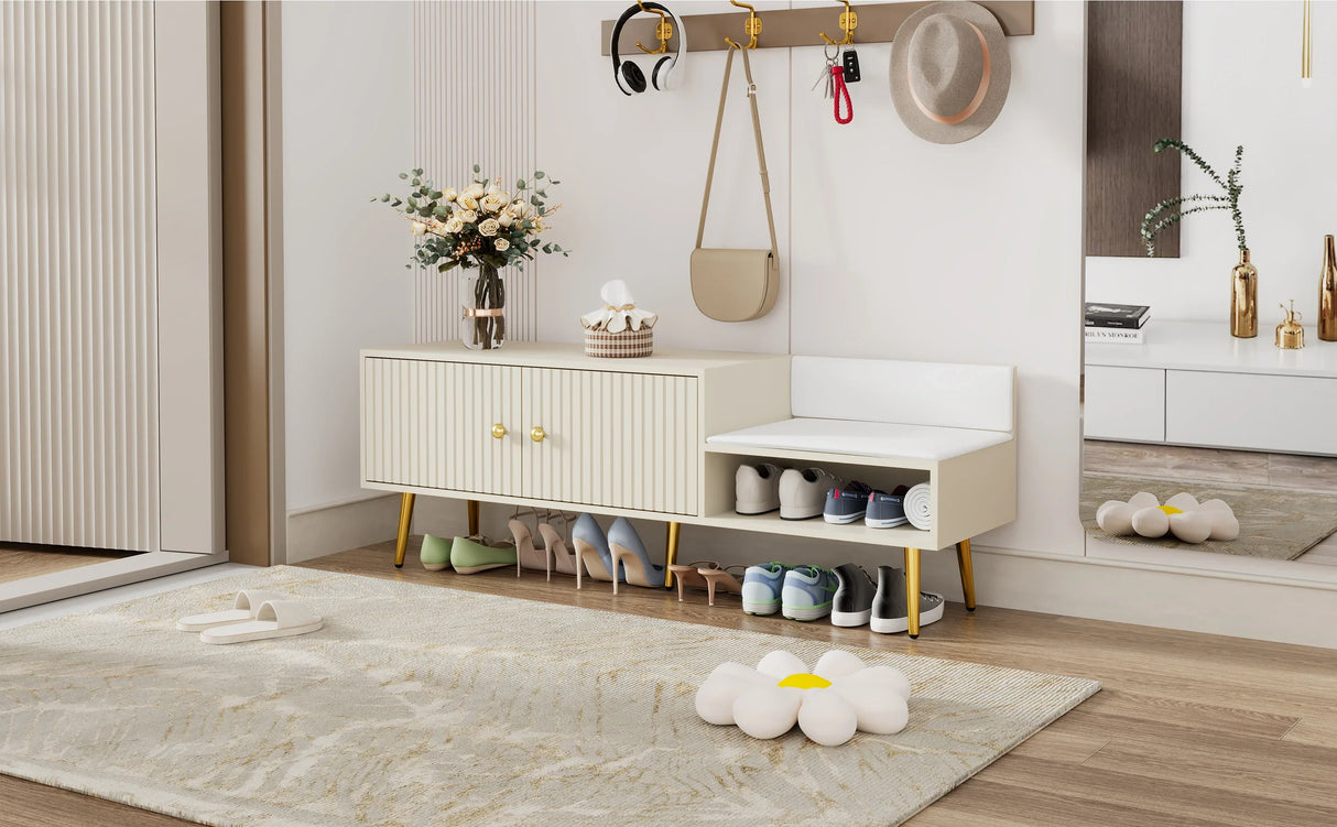 Modern Shoe Storage with Upholstered Cushions - Antique White - Furniture Home Direct