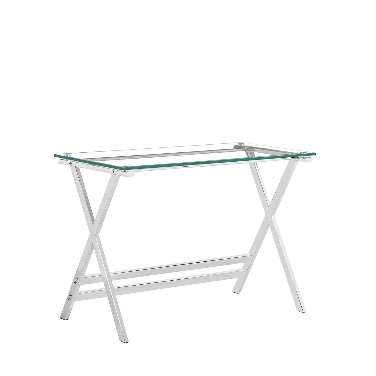 Transparent Glass Computer Desk With Rounded Edges, Tempered Glass Laptop Table - Clear - Furniture Home Direct