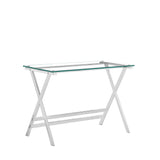 Transparent Glass Computer Desk With Rounded Edges, Tempered Glass Laptop Table - Clear - Furniture Home Direct