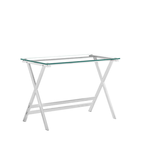 Transparent Glass Computer Desk With Rounded Edges, Tempered Glass Laptop Table - Clear - Furniture Home Direct