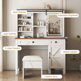Vanity Desk With Sliding Mirror And LED Lights White - Furniture Home Direct