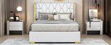 Full Size Upholstered Platform Bed Metal Strips Off White - Furniture Home Direct