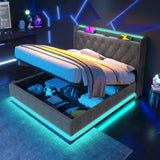 King Bed LED 360 Surround Lighting Storage USB Type C Gray - Furniture Home Direct