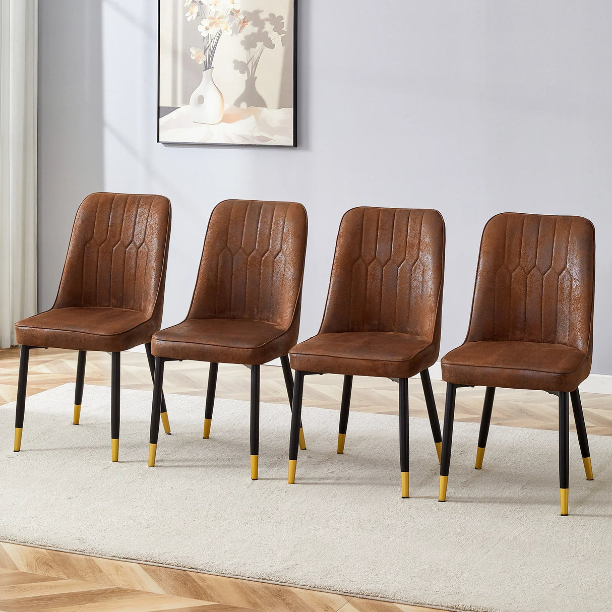 Dining Chair Set Velvet Midcentury Four Pack Brown - Furniture Home Direct