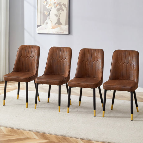 Dining Chair Set Velvet Midcentury Four Pack Brown - Furniture Home Direct