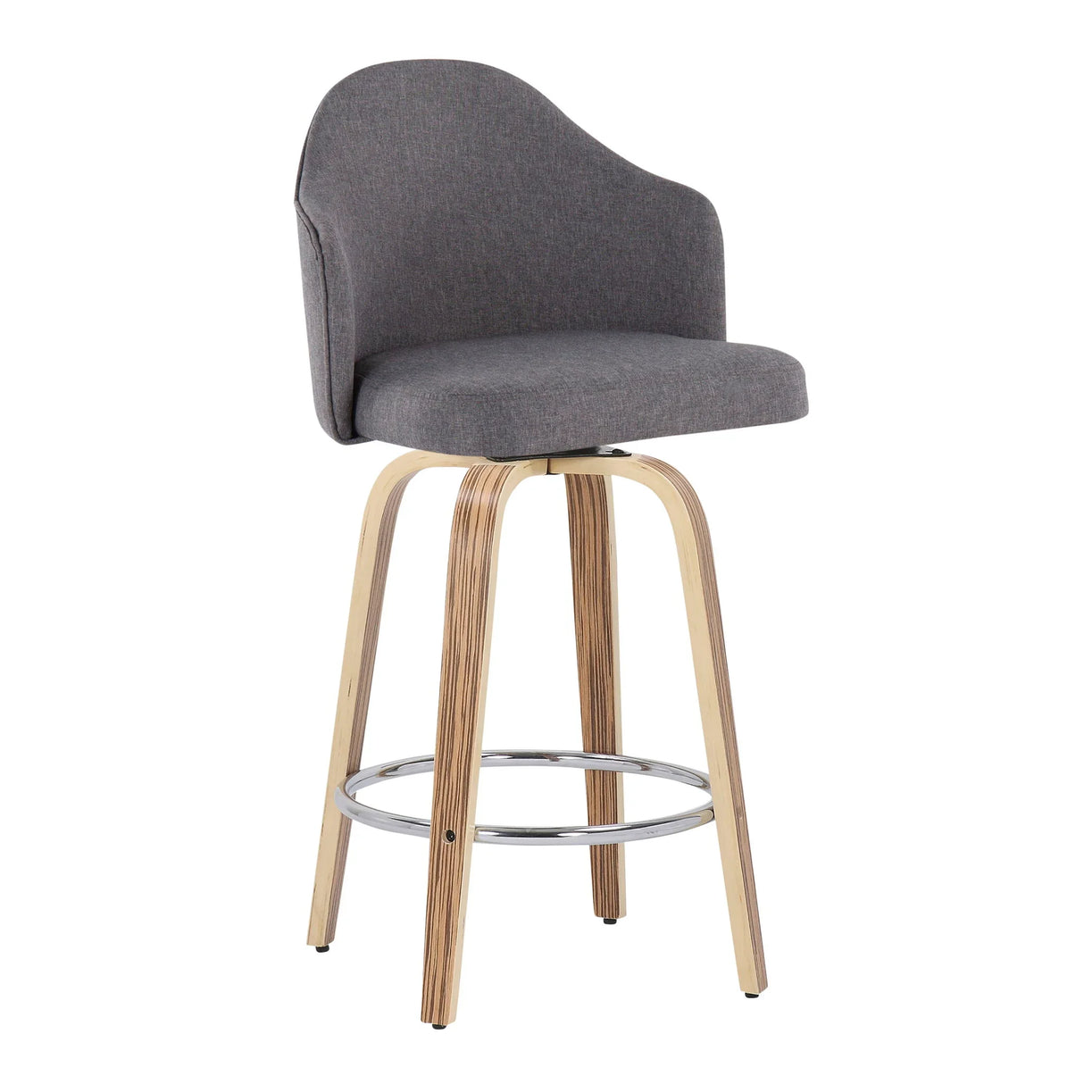 Ahoy - Mid-Century Modern Fixed Height Counter Stool With Zebra Legs / Round Chrome Footrest (Set of 2) - Gray - Furniture Home Direct