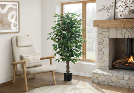 58" Tall, Artificial Plant, Ficus Tree, Indoor, Faux, Fake, Floor, Greenery, Potted, Decorative - Green / Black - Furniture Home Direct
