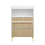Accent Cabinet 3 Drawer White Wood Finish Light Brown - Furniture Home Direct