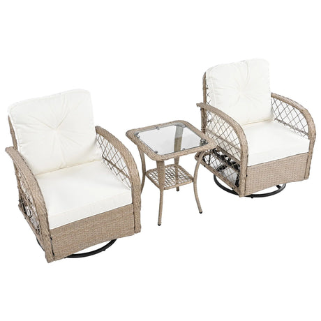 3 Piece Outdoor Chair & Table Set Chat Set, 2 Person Rattan Seating Group - Furniture Home Direct