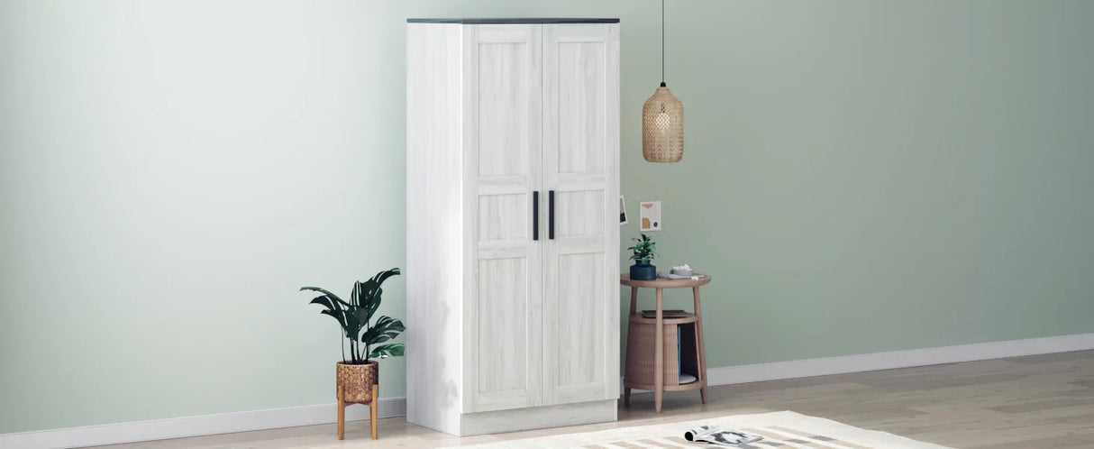 2-Door Wardrobe Armoire with LED and 4 Storage Shelves, Grey - Furniture Home Direct