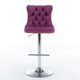 Swivel Velvet Barstools Adjusatble Seat Height From 25-33", Modern Upholstered Chrome Base Bar Stools With Backs Comfortable Tufted For Home Pub And Kitchen Island (Set of 2) - Furniture Home Direct