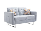 Victoria - Linen Fabric Loveseat With Metal Legs, Side Pockets, And Pillows - Furniture Home Direct