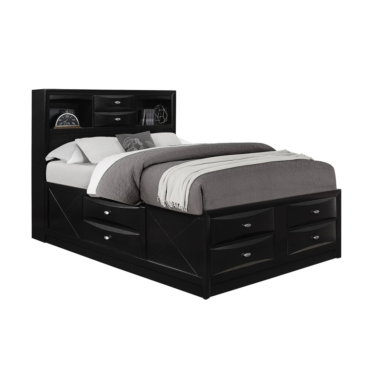 Lucille - 5 Piece Bedroom Set With Storage Drawers And Bookcase Headboard - Furniture Home Direct