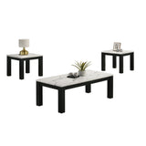 Modern 3 Piece Living Room Table Set With Faux Marble Top Wooden - Black / White - Furniture Home Direct