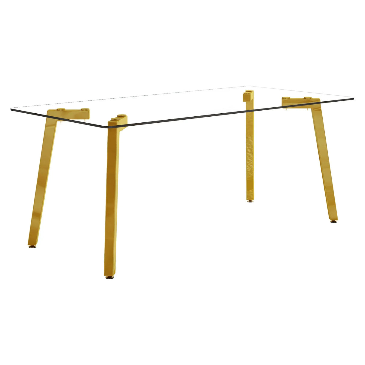 Minimalist Rectangular Dining Table With Transparent Glass Top And Metal Legs - Furniture Home Direct