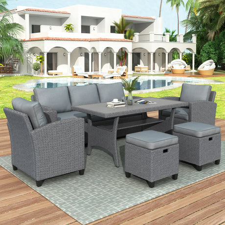 6-Piece Outdoor Wicker Set - Gray - Furniture Home Direct
