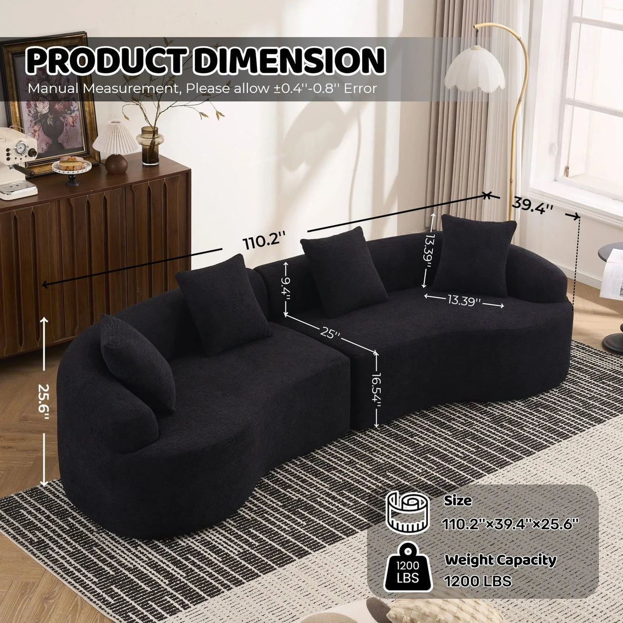 4 Seater Sofa With Chenille Fabric, 30D, 60 Hardness Full Sponge, 4 Pillow For Living Room, Home Furniture Sleeper Sectional Sofa For Apartment - Furniture Home Direct