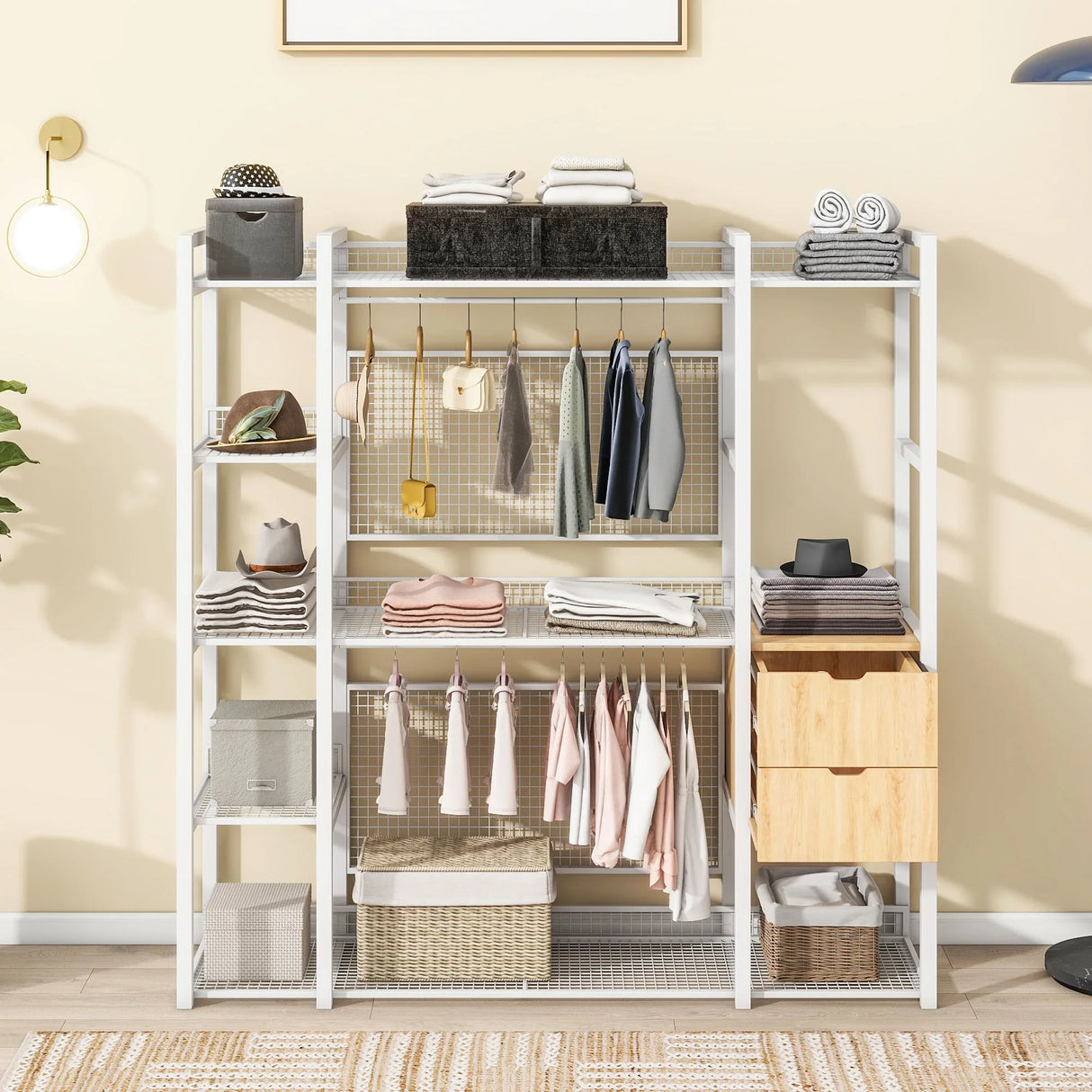 Open Style Wardrobe With Hanging Rails, Shelves And Drawers - Furniture Home Direct