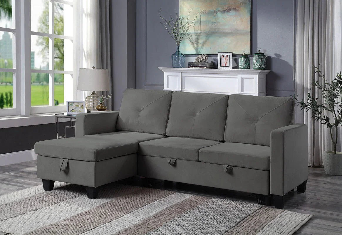 Nova - Velvet Reversible Sleeper Sectional Sofa With Storage Chaise - Furniture Home Direct