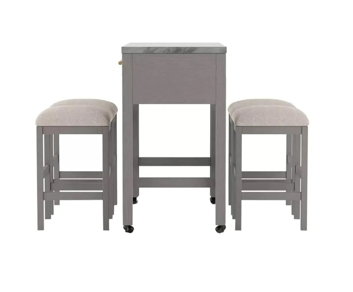 Counter Height Dining Island Set With Storage Stools Beige - Furniture Home Direct