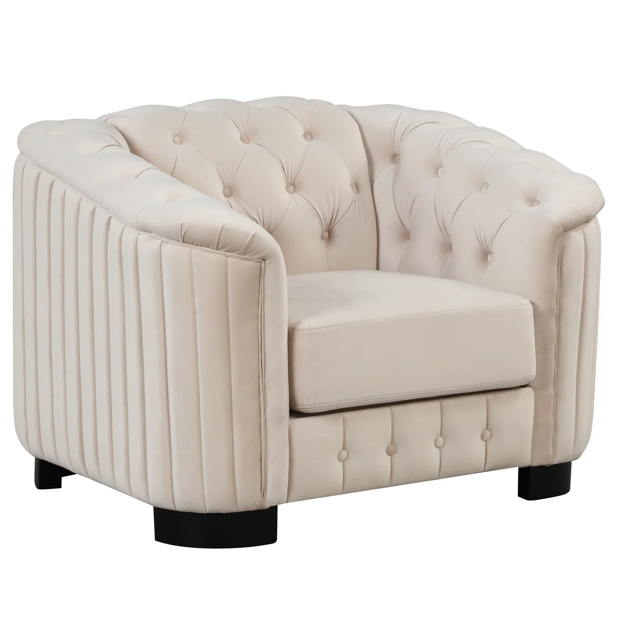 Modern 3-Piece Velvet Upholstered Living Room Set Including Sofa, Love Seat and Chair, Beige - Furniture Home Direct
