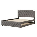 Upholstered Platform Bed With Trundle And 2 Sets Of USB Ports On Each Side, Linen Fabric - Furniture Home Direct