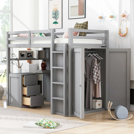 Loft Bed With Drawers, Desk, And Wardrobe - Furniture Home Direct