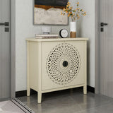 Hollow Carved 2 Door Accent Cabinet Sideboard Buffet Storage Cabinet With Adjustable Shelf For Entryway Living Room Bedroom - Natural - Furniture Home Direct