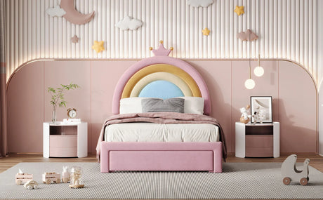 Upholstered Rainbow Design Bed, Velvet Princess Platform Bed With Storage Drawer - Furniture Home Direct