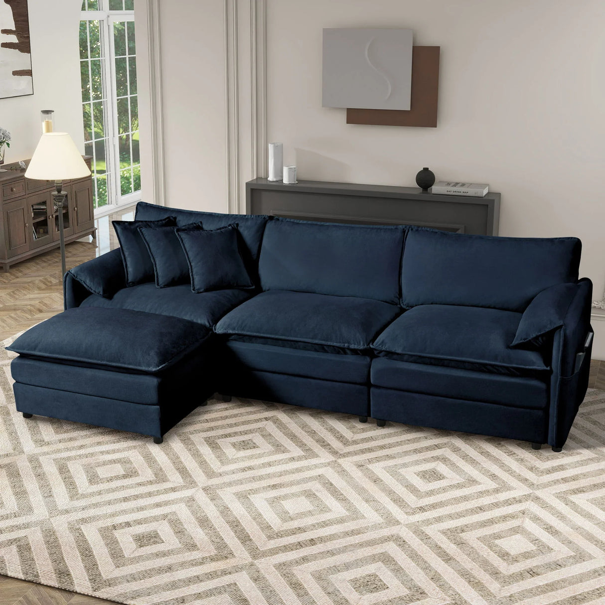 Modern Comfy Deep Seat Modular Sectional Sofa Cloud Couch With Ottoman - Furniture Home Direct