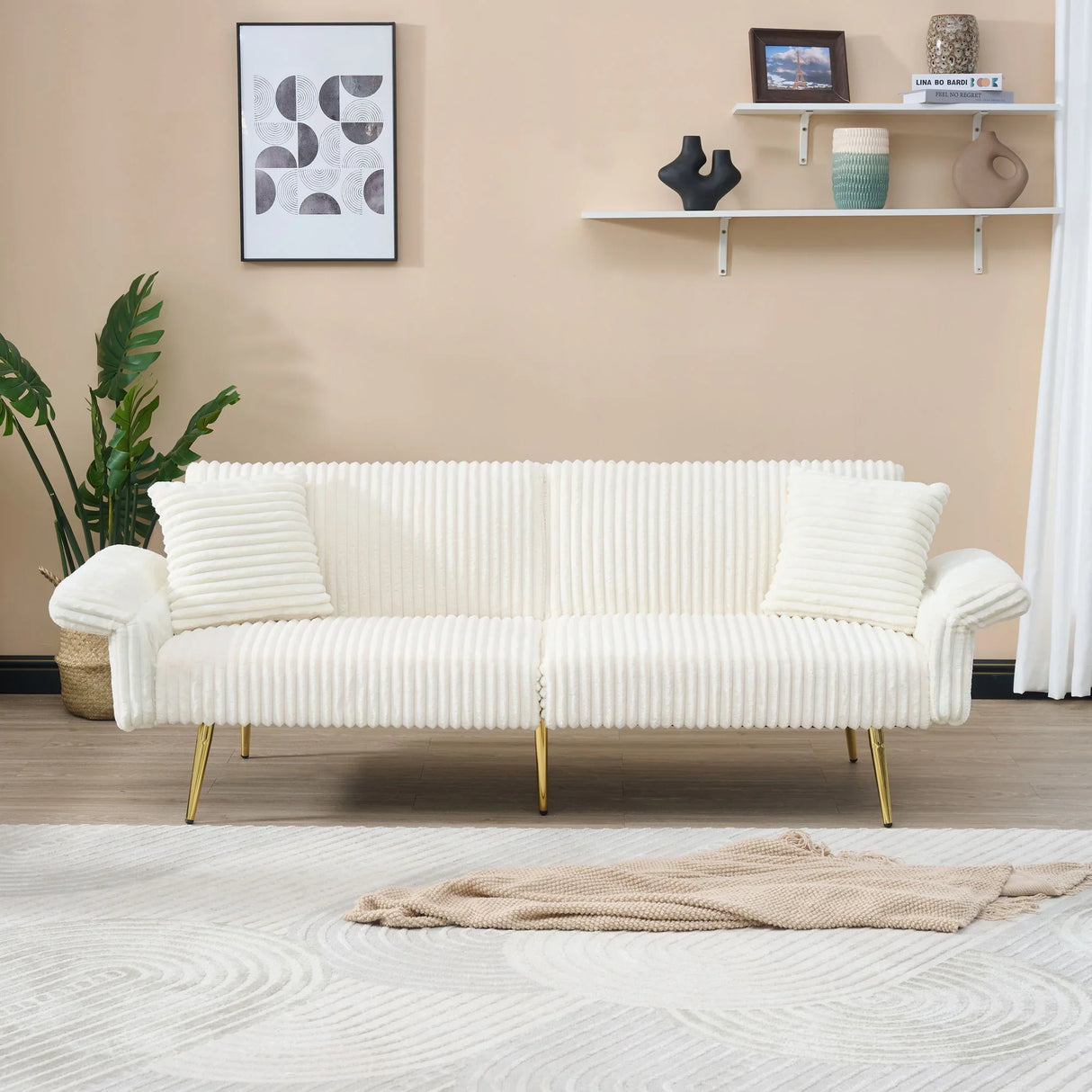 Luxury Corduroy Foldable Double Sofa Bed With Folding Armrests - Furniture Home Direct