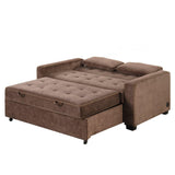 66.5" Upholstered Loveseat With Pull Out Bed, Two Throw Pillows, Dual USB Charging Port and Adjustable Backrest - Brown - Furniture Home Direct