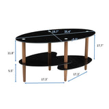 Oval Glass Coffee Table, Modern Table In Living Room Oak Wood Leg Tea Table 3-Layer Tempered Glass Table - Brown / Black - Furniture Home Direct