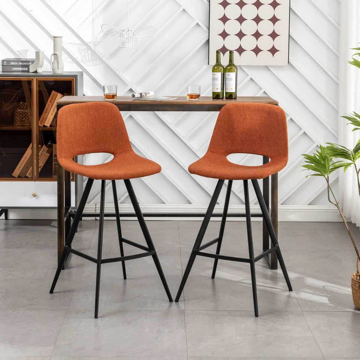 Porth - 28.25" Fabric Kitchen Counter Height Stools (Set of 2) - Orange - Furniture Home Direct