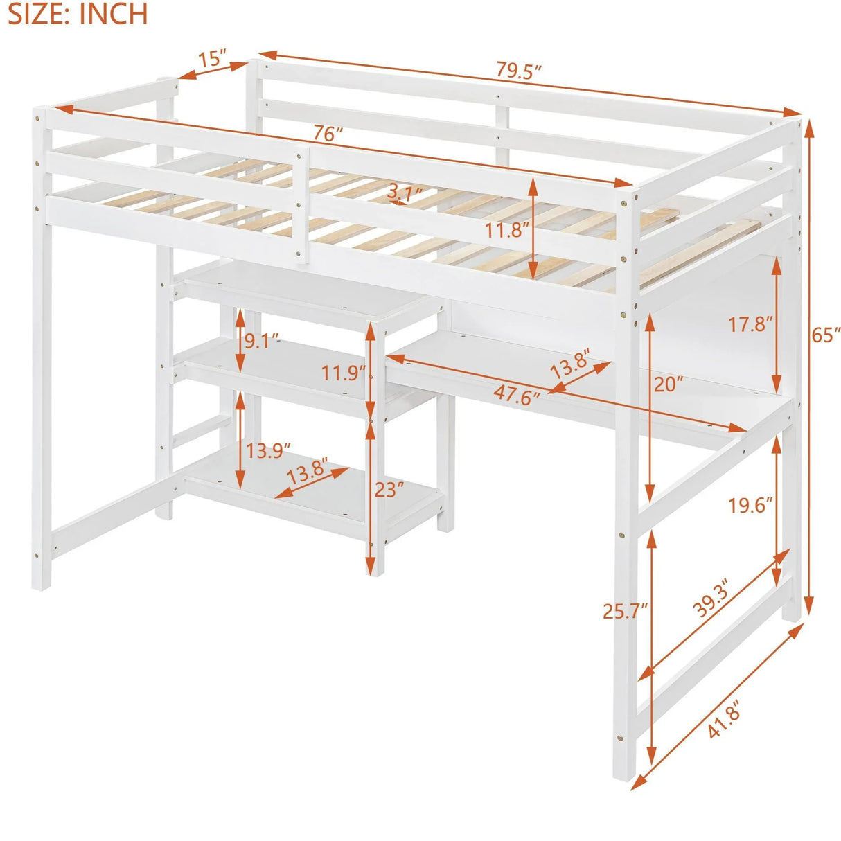 Loft Bed With Shelves, Desk And Writing Board - Furniture Home Direct