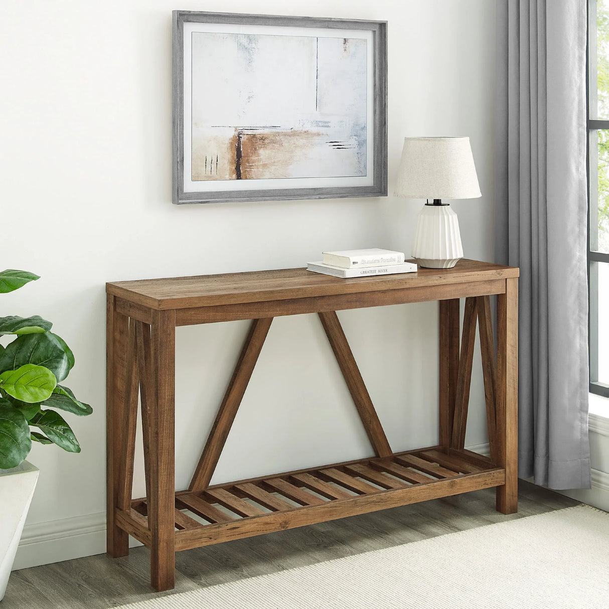 Farmhouse A Frame Entry Table With Lower Shelf - Furniture Home Direct