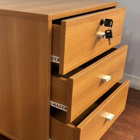3 Drawer Nightstand Locking Top Drawer Metal Drawer Glides Metal Bar Handles - Furniture Home Direct