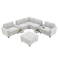 Sectional With Acrylic Table Top U Shaped Couch Set With 2 Consoles USB Charger, Storage Drawers And Pockets Movable Ottoman Tufted Sofa - Furniture Home Direct